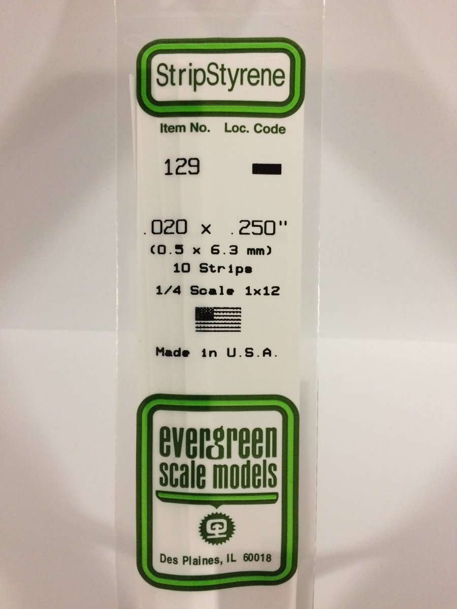 Evergreen 129 .020" X .250" Opaque White Polystyrene Strip (10 pcs) - Oakville Model Trains Depot
