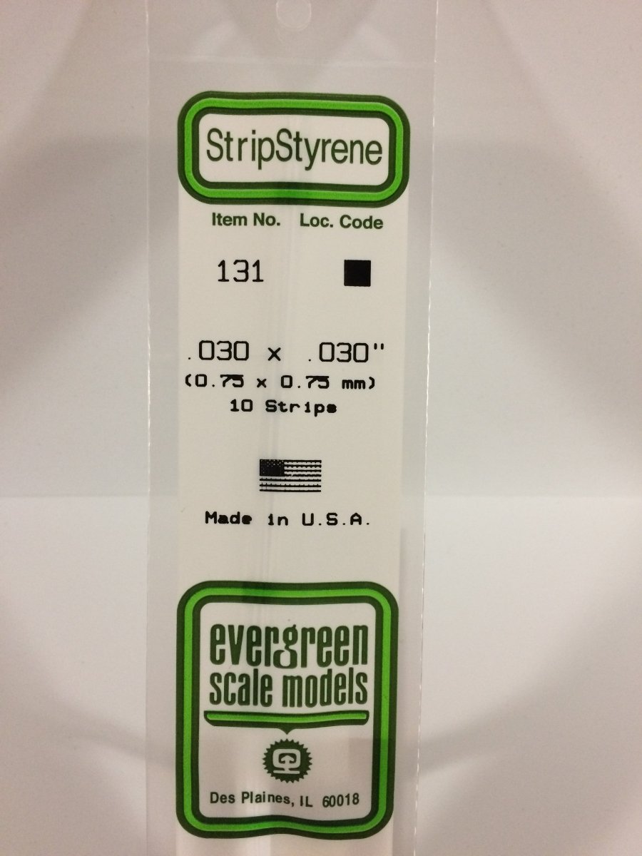 Evergreen 131 .030" X .030" Opaque White Polystyrene Strip (10 pcs) - Oakville Model Trains Depot