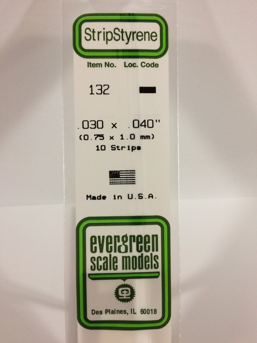 Evergreen 132 .030" X .040" Opaque White Polystyrene Strip (10 pcs) - Oakville Model Trains Depot