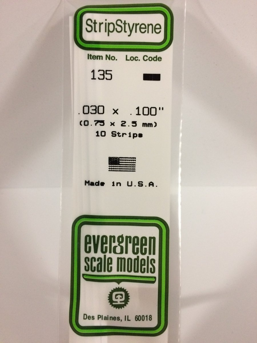 Evergreen 135 .030" X .100" Opaque White Polystyrene Strip (10 pcs) - Oakville Model Trains Depot