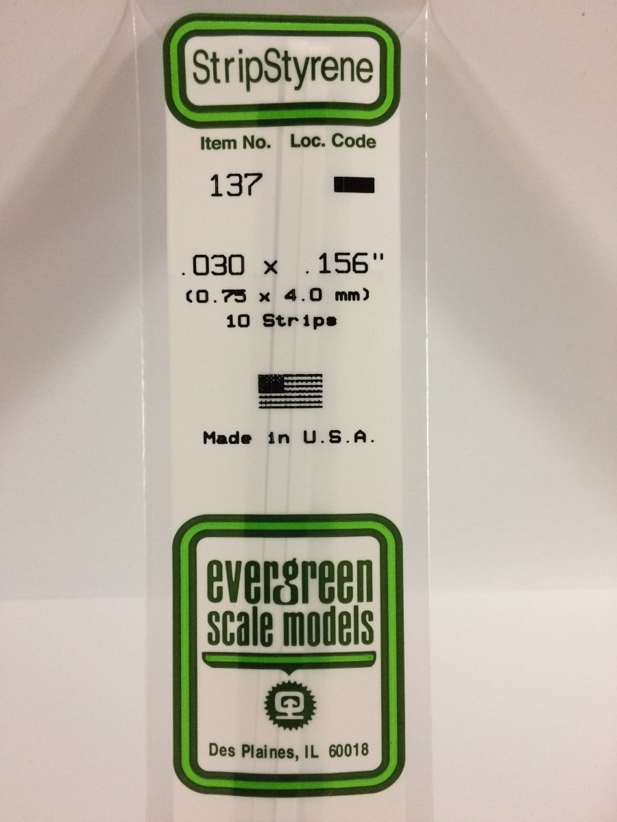 Evergreen 137 .030" X .156" Opaque White Polystyrene Strip (10 pcs) - Oakville Model Trains Depot