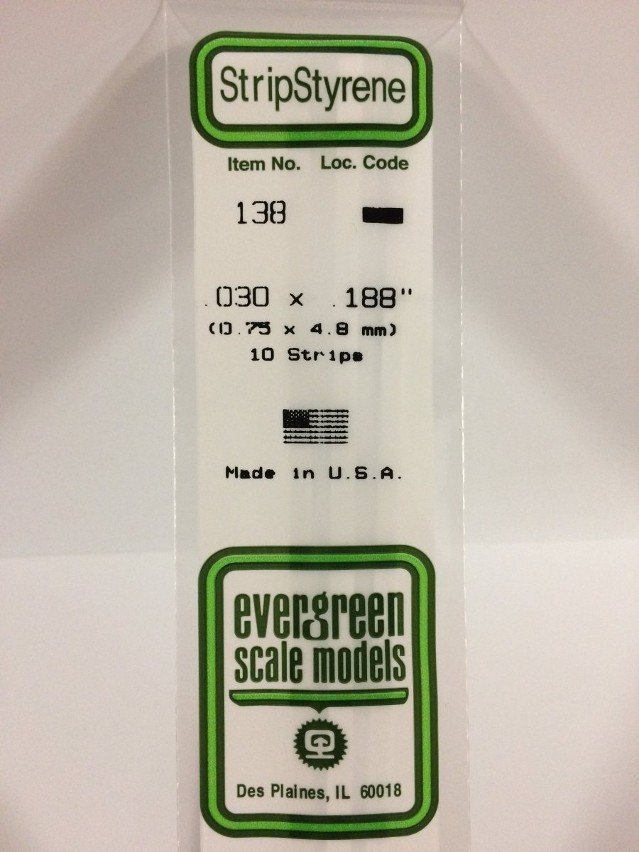 Evergreen 138 .030" X .188" Opaque White Polystyrene Strip (10 pcs) - Oakville Model Trains Depot