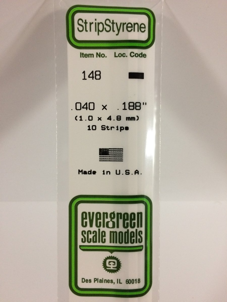 Evergreen 148 .040" X .188" Opaque White Polystyrene Strip (10 pcs) - Oakville Model Trains Depot