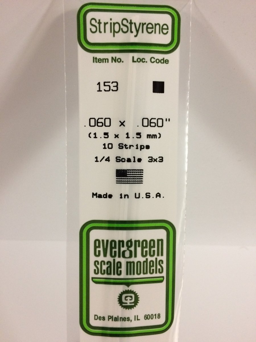 Evergreen 153 .060" X .060" Opaque White Polystyrene Strip (10 pcs) - Oakville Model Trains Depot