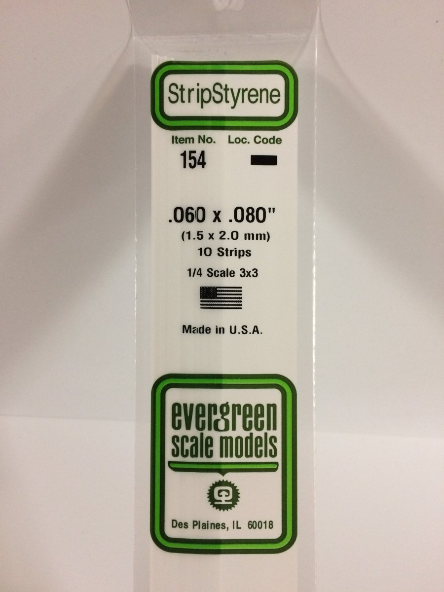Evergreen 154 .060" X .080" Opaque White Polystyrene Strip (10 pcs) - Oakville Model Trains Depot