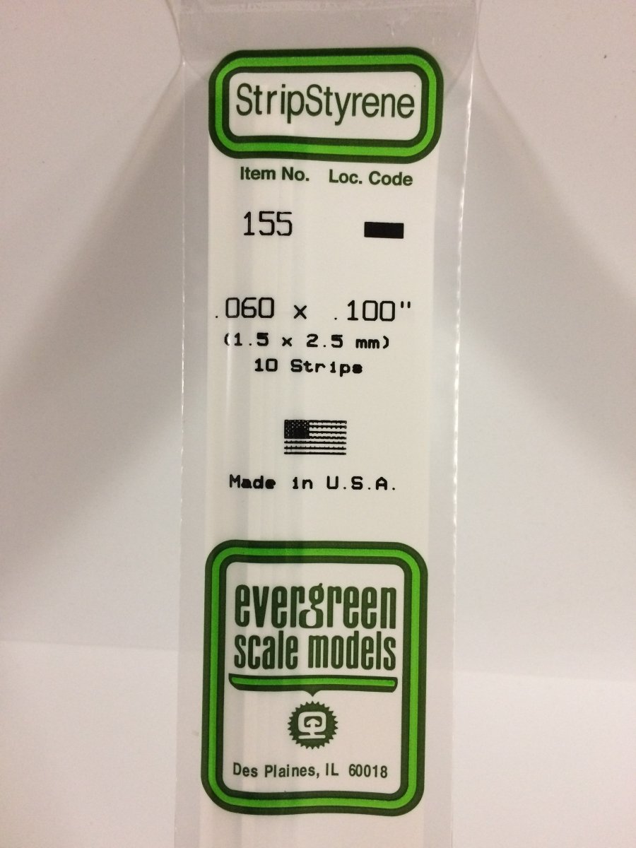 Evergreen 155 .060" X .100" Opaque White Polystyrene Strip (10 pcs) - Oakville Model Trains Depot