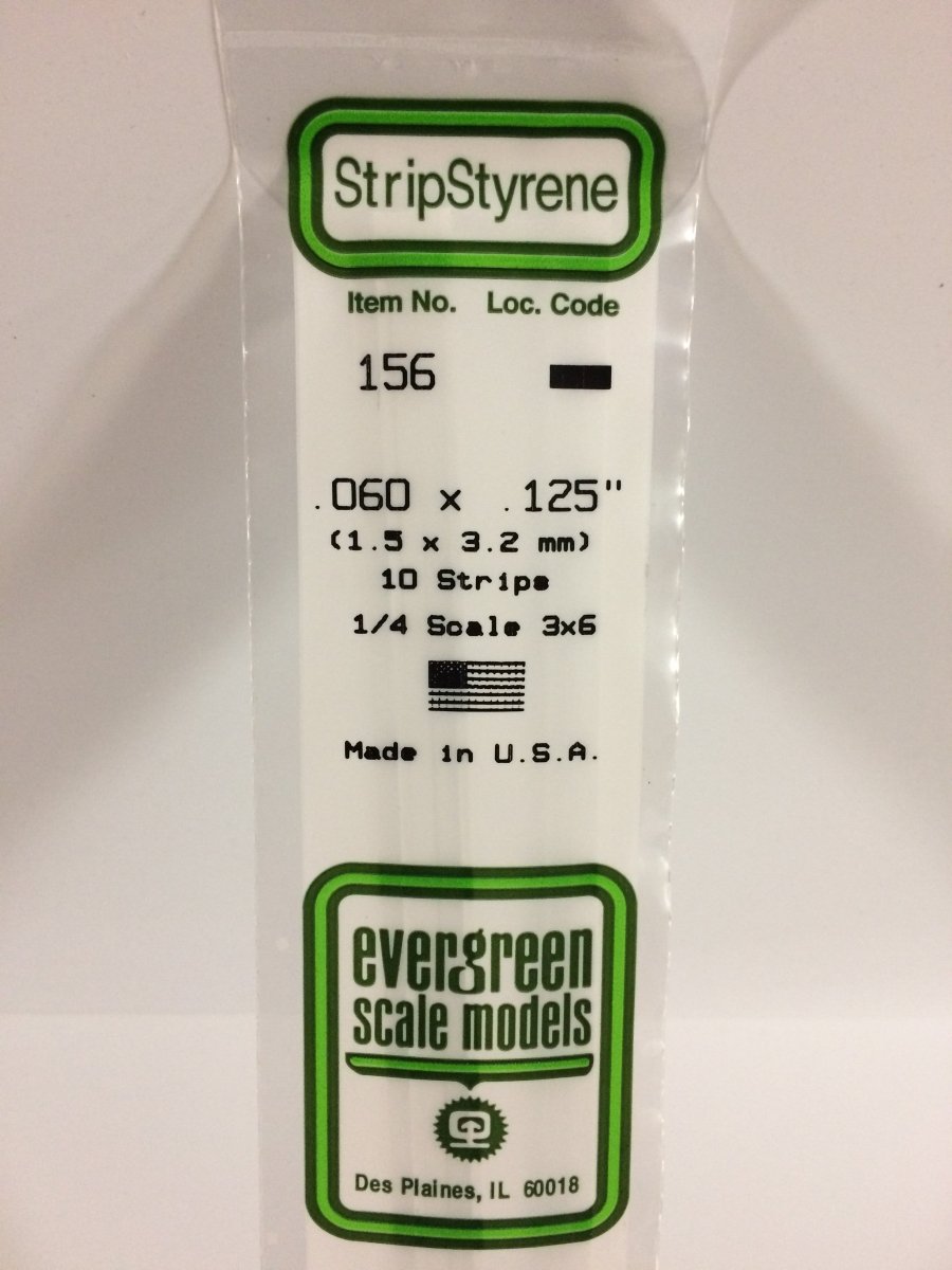 Evergreen 156 .060" X .125" Opaque White Polystyrene Strip (10 pcs) - Oakville Model Trains Depot