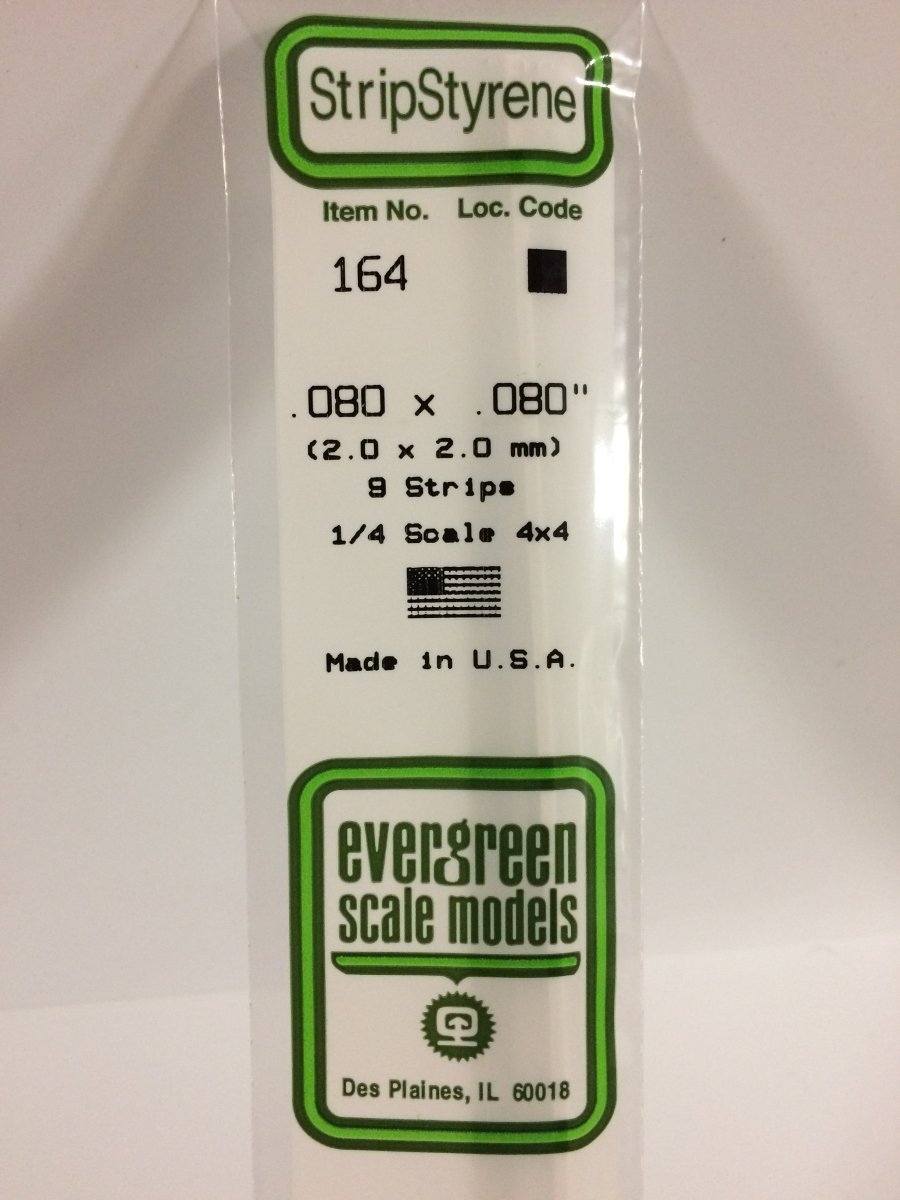 Evergreen 164 .080" X .080" Opaque White Polystyrene Strip (9 pcs) - Oakville Model Trains Depot