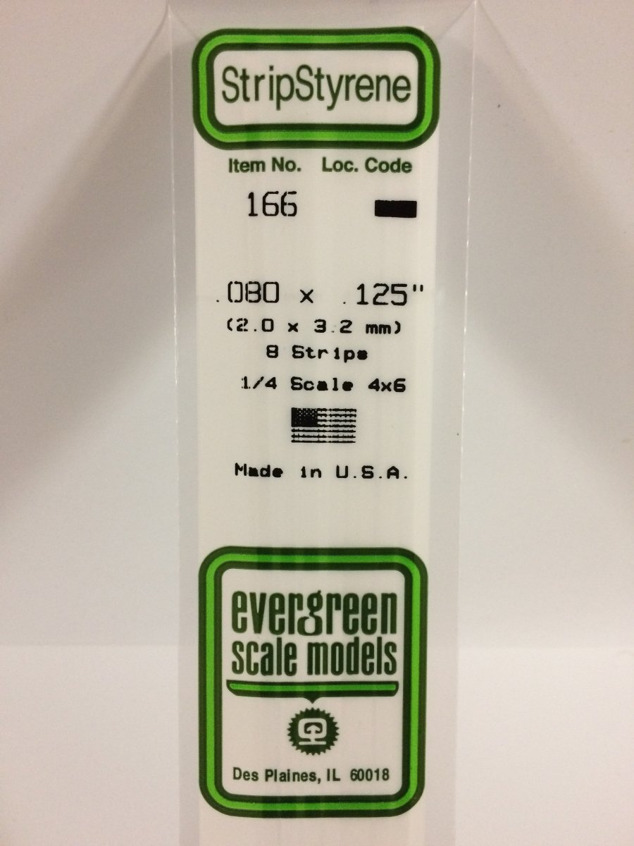 Evergreen 166 .080" X .125" Opaque White Polystyrene Strip (8 pcs) - Oakville Model Trains Depot