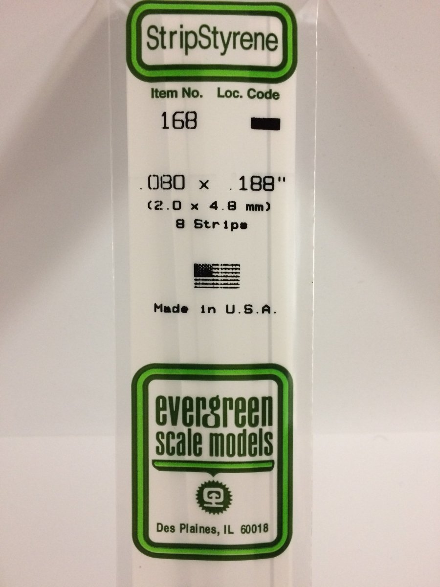 Evergreen 168 .080" X .188" Opaque White Polystyrene Strip (8 pcs) - Oakville Model Trains Depot