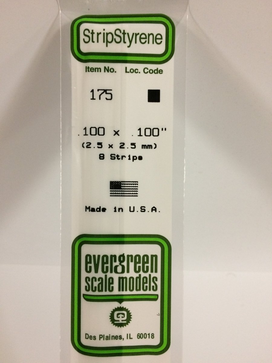 Evergreen 175 .100" X .100" Opaque White Polystyrene Strip (8 pcs) - Oakville Model Trains Depot