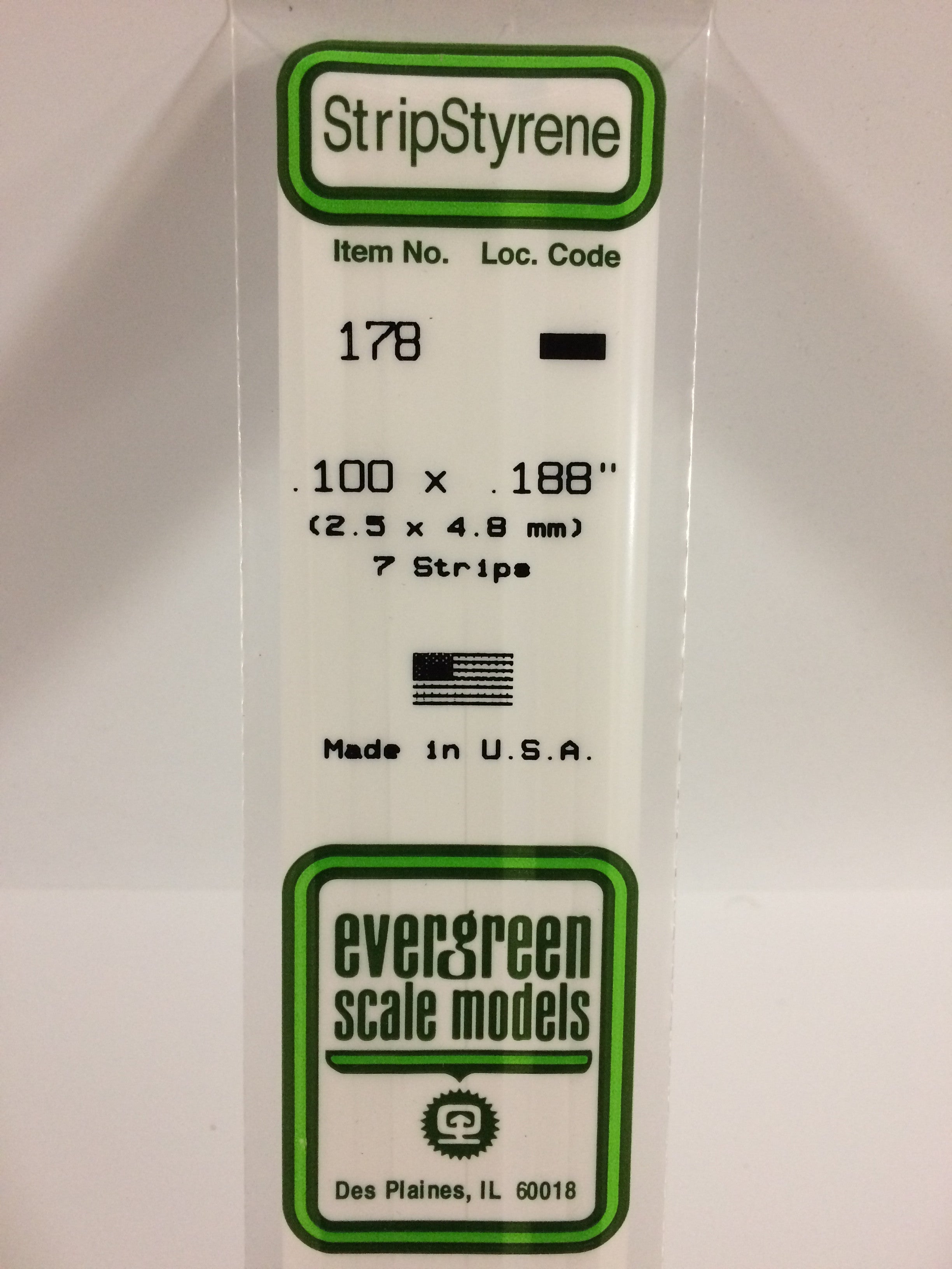 Evergreen 178 .100" X .188" Opaque White Polystyrene Strip (7 pcs)