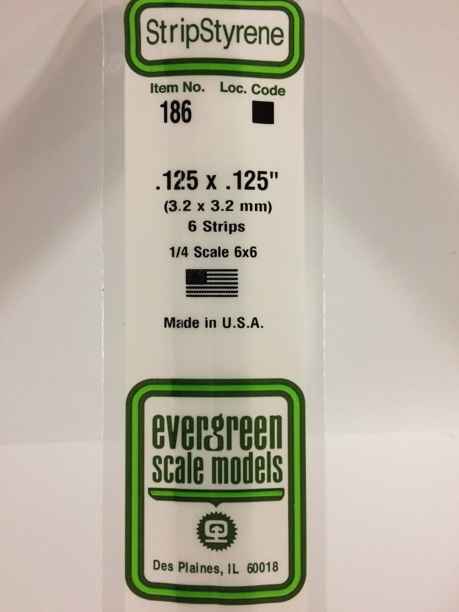 Evergreen 186 .125" X .125" Opaque White Polystyrene Strip (6 pcs) - Oakville Model Trains Depot