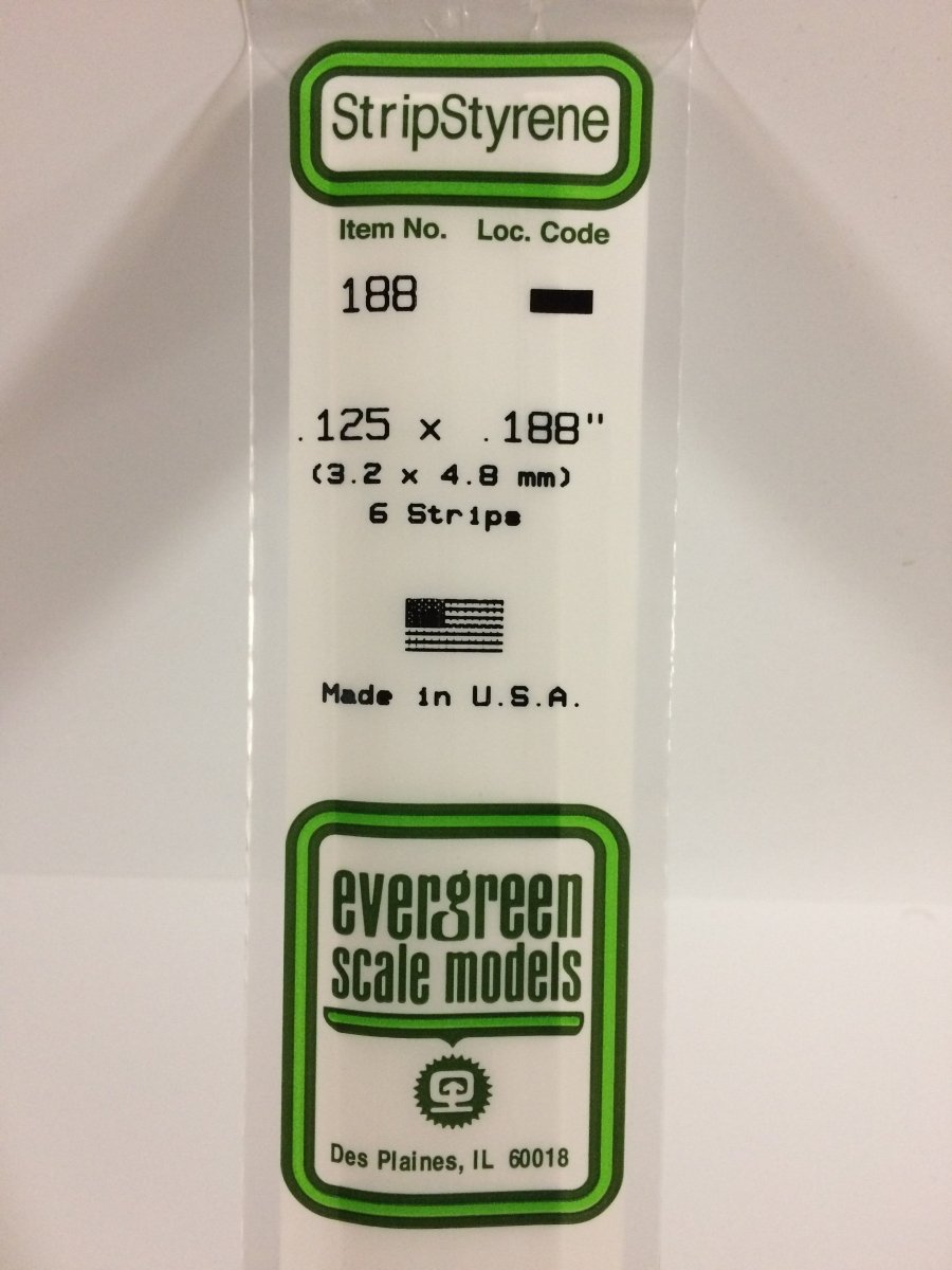 Evergreen 188 .125" X .188" Opaque White Polystyrene Strip (6 pcs) - Oakville Model Trains Depot