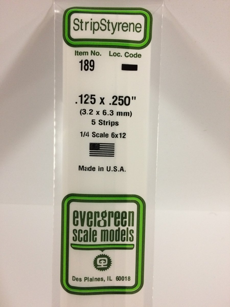 Evergreen 189 .125" X .250" Opaque White Polystyrene Strip (5 pcs) - Oakville Model Trains Depot
