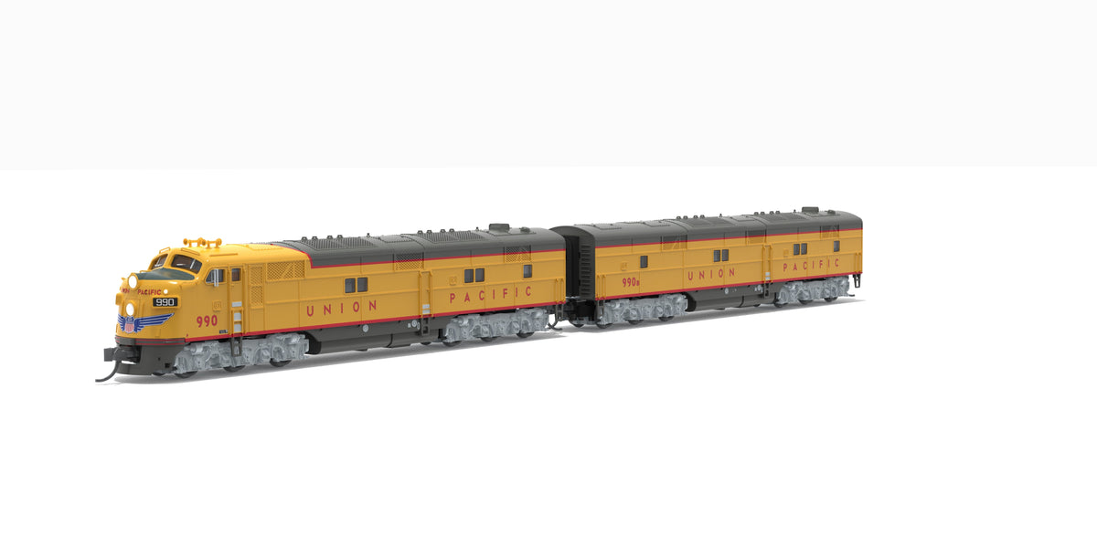Broadway Limited Imports 10239 N EMD E7 A/B Set, UP 990 / 990B, Yellow & Gray, 1960's Appearance, A-unit No-Sound / DCC-Ready, Unpowered B, N - view 6