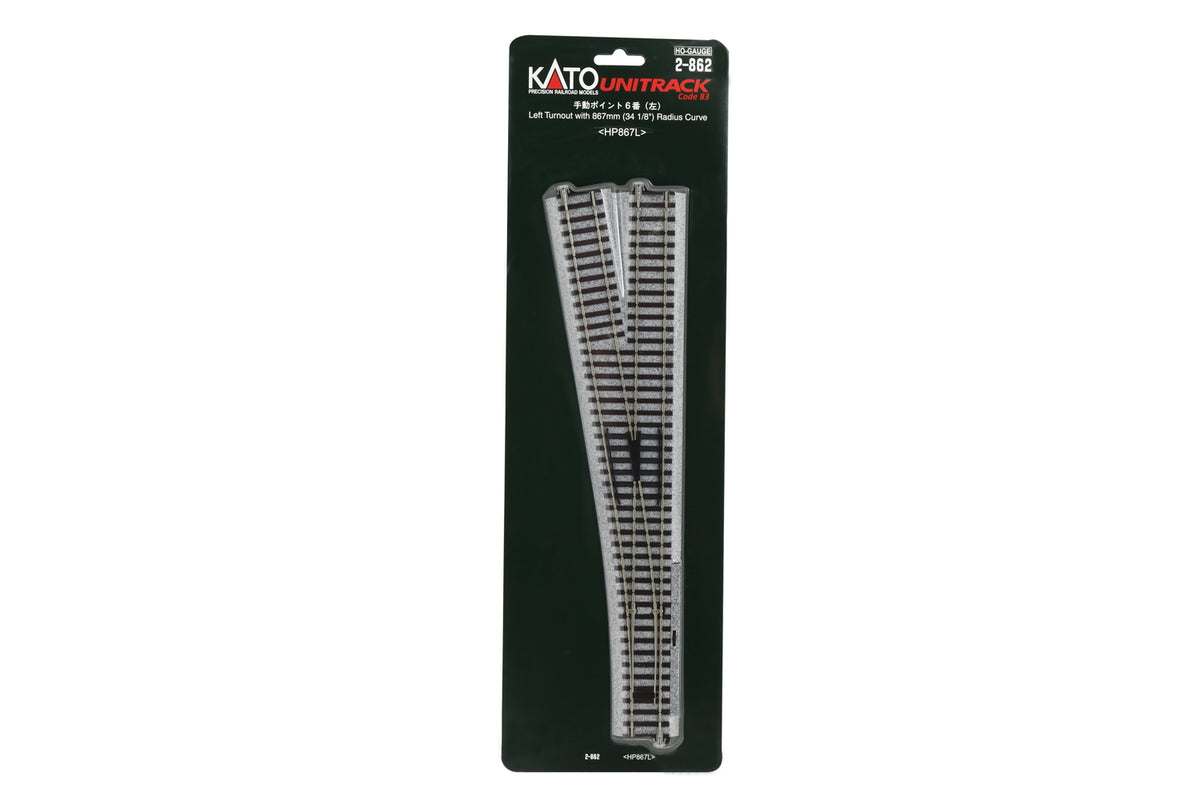 KATO 2-862 HO Scale Unitrack #6 Manual Turnout Left - 867mm (34-1/8") Radius