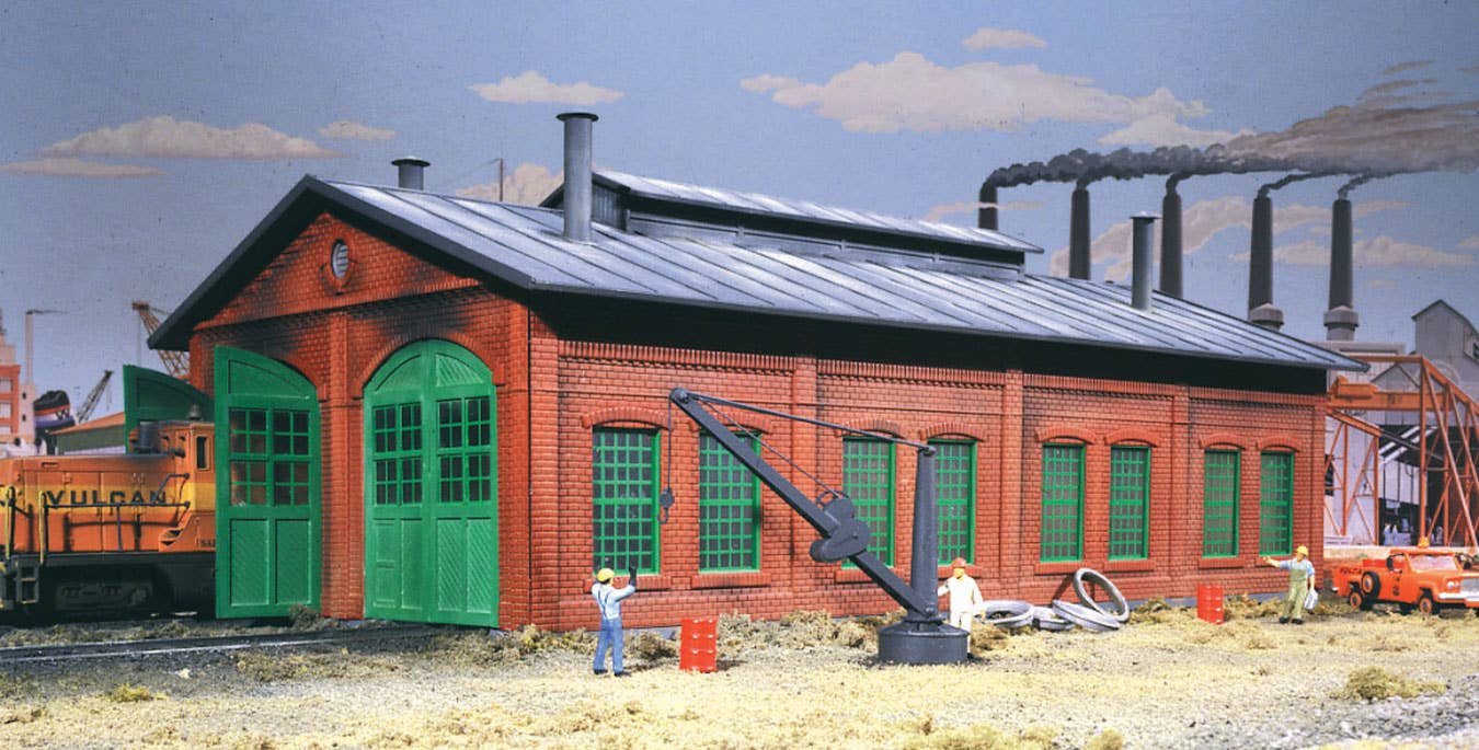 Walthers Cornerstone 3007 HO Scale 2-Stall Enginehouse - Kit - 12-3/4 x 7 x 5-1/4" 31.8 x 17.5 x 13.1cm - Holds Locos To 11-5/8" 2