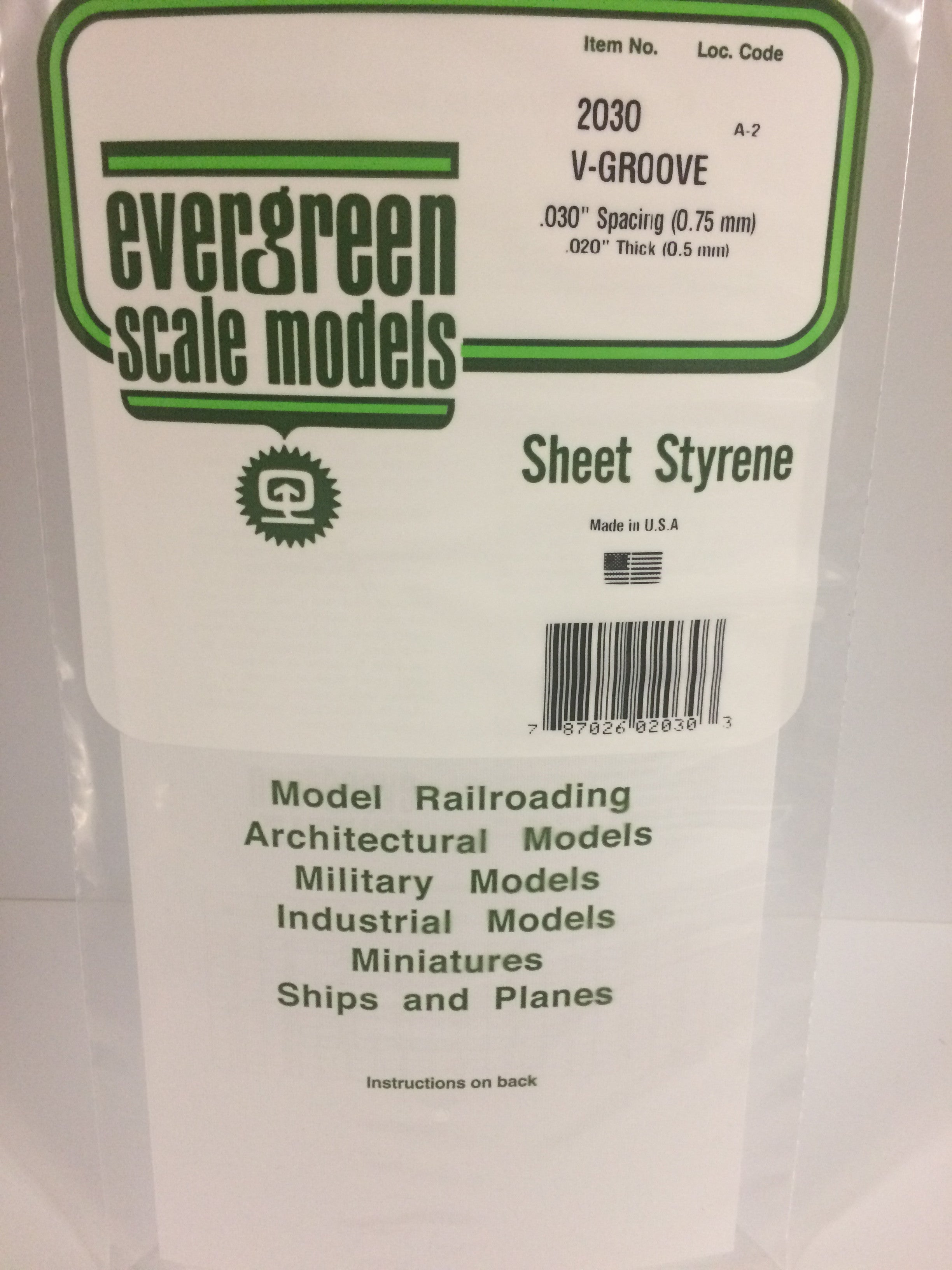 Evergreen 2030 .030" Spacing .020" Thick Opaque White Polystyrene V-Groove Siding (1 pc)
