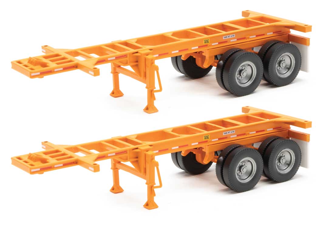 Walthers SceneMaster 4502 HO Scale 20' Container Chassis (2-Pack) Orange
