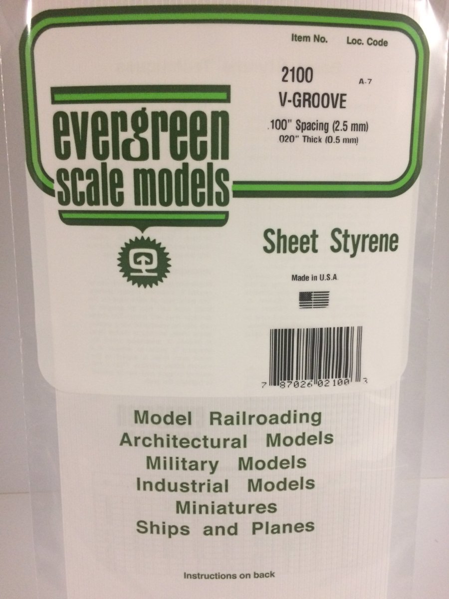Evergreen 2100 .100" Opaque White Polystyrene V - Groove Siding - Oakville Model Trains Depot