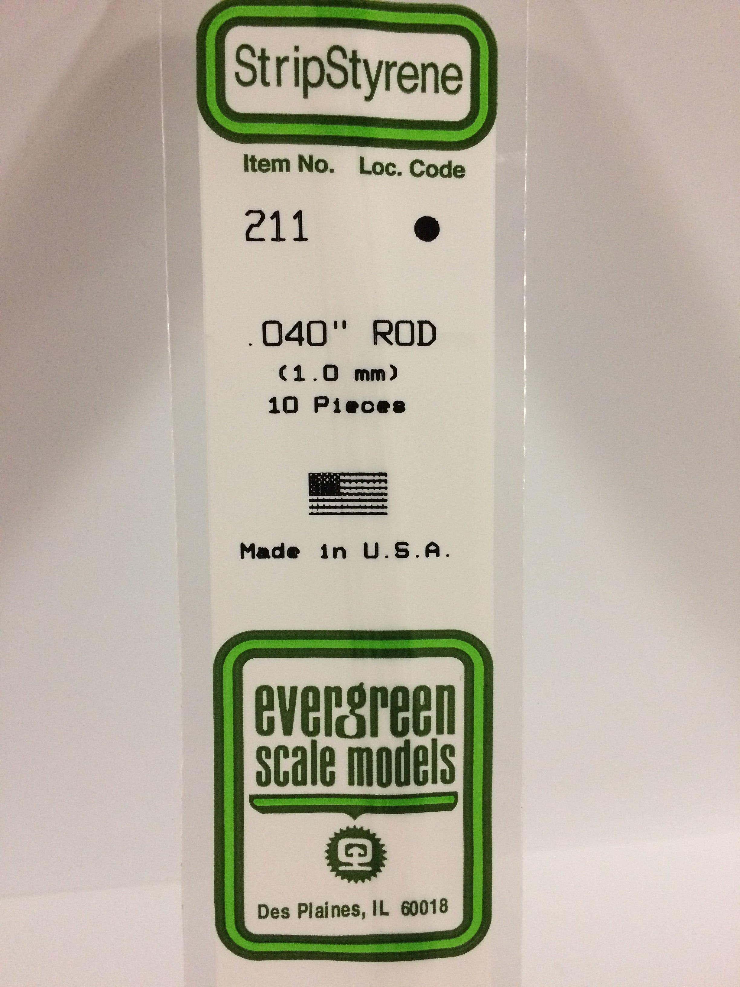 Evergreen 211 .040" Opaque White Polystyrene Rod (10 pcs)