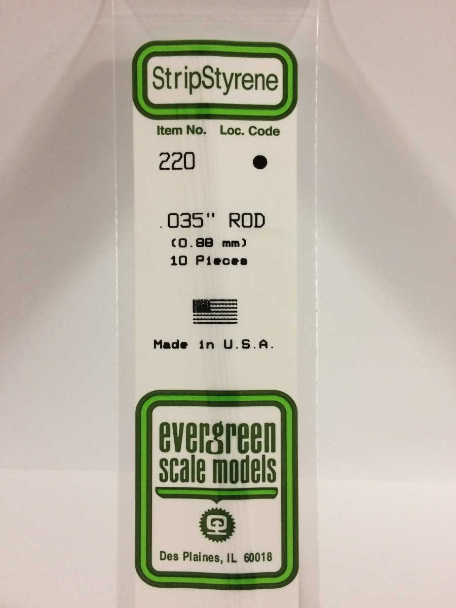 Evergreen 220 .035" (.88mm) OD White Polystyrene Rod (10 pcs) - Oakville Model Trains Depot