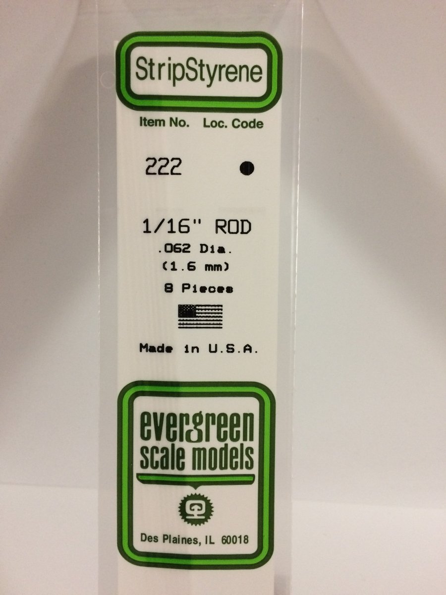 Evergreen 222 .062" (1.6mm) OD White Polystyrene Rod (8 pcs) - Oakville Model Trains Depot