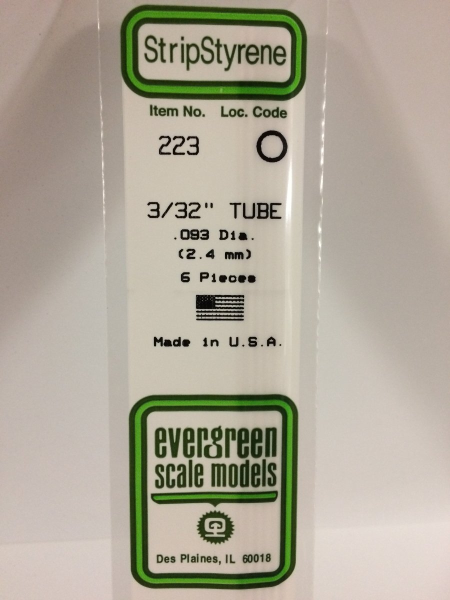 Evergreen 223 .093" (2.4mm) OD Opaque White Polystyrene Tubing (6 pcs) - Oakville Model Trains Depot