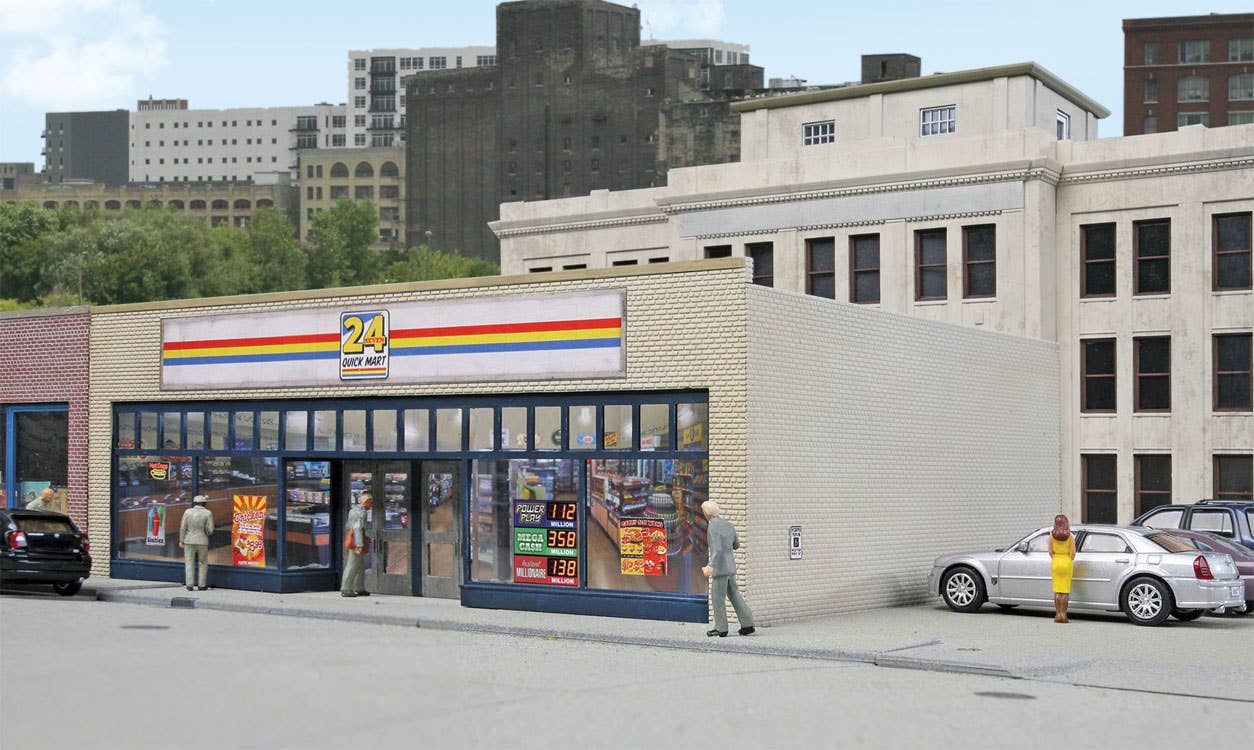 Walthers Cornerstone 3477 HO Scale 24-Seven Quick Mart - Kit - 7-1/8 x 5-3/8 x 2-5/8" 18 x 13.6 x 6.6cm