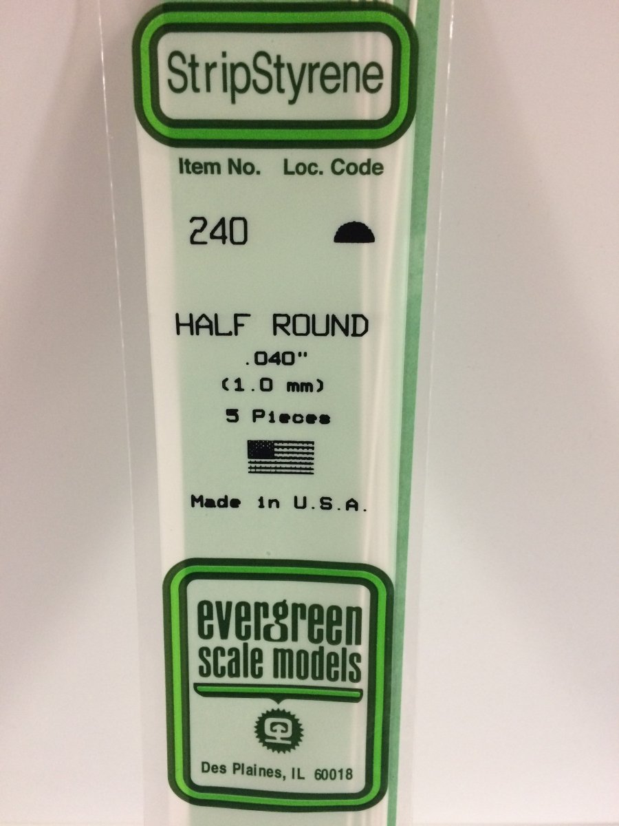 Evergreen 240 .040" (1.0mm) Opaque White Polystyrene Half Round (5 pcs) - Oakville Model Trains Depot