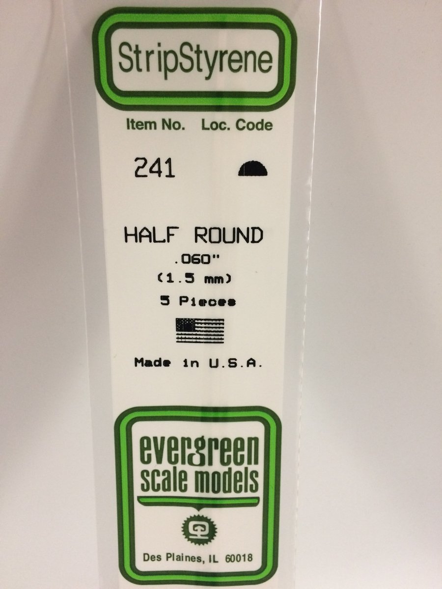 Evergreen 241 .060" (1.5mm) Opaque White Polystyrene Half Round (5 pcs) - Oakville Model Trains Depot