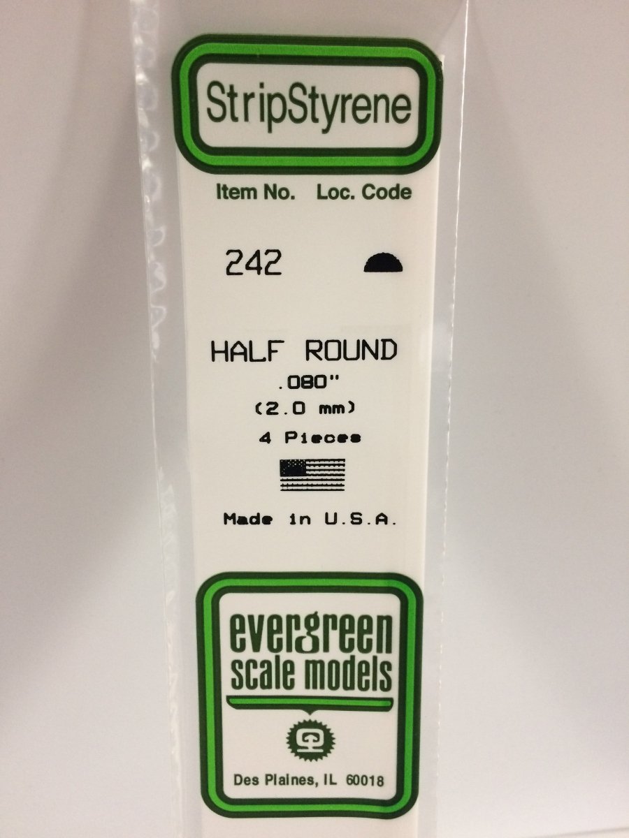 Evergreen 242 .080" (2.0mm) Opaque White Polystyrene Half Round (4 pcs) - Oakville Model Trains Depot