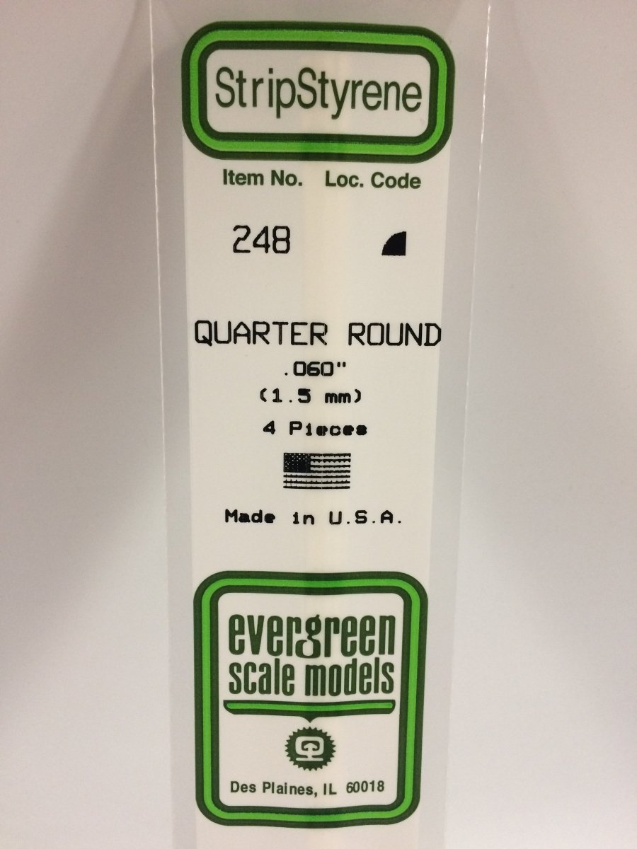 Evergreen 248 .060" (1.5mm) Opaque White Polystyrene Quarter Round (4 pcs) - Oakville Model Trains Depot