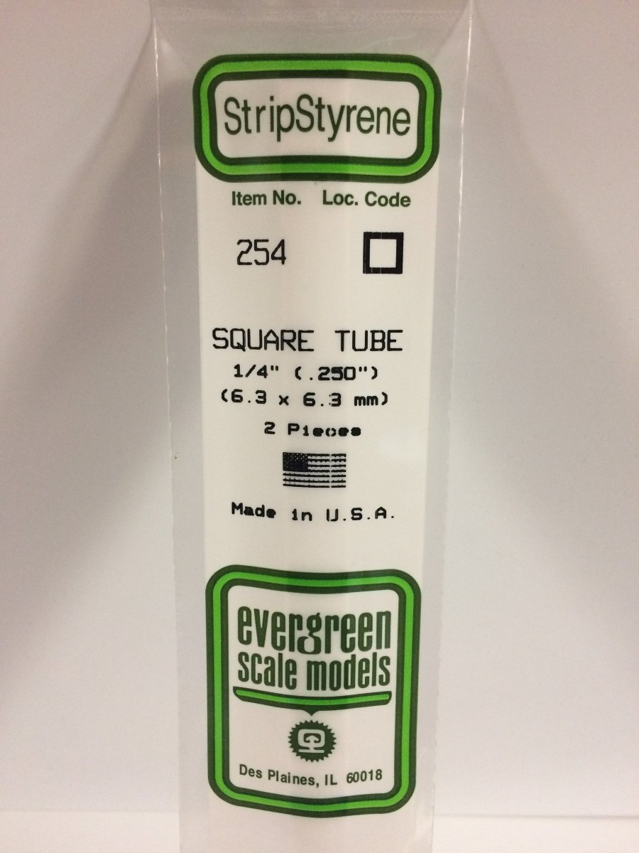 Evergreen 254 .250" (6.3mm) Opaque White Polystyrene Square Tubing (2 pcs) - Oakville Model Trains Depot