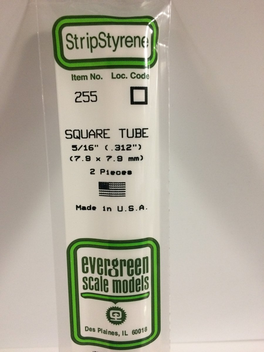 Evergreen 255 .312" (7.9mm)Opaque White Polystyrene Square Tubing (2 pcs) - Oakville Model Trains Depot