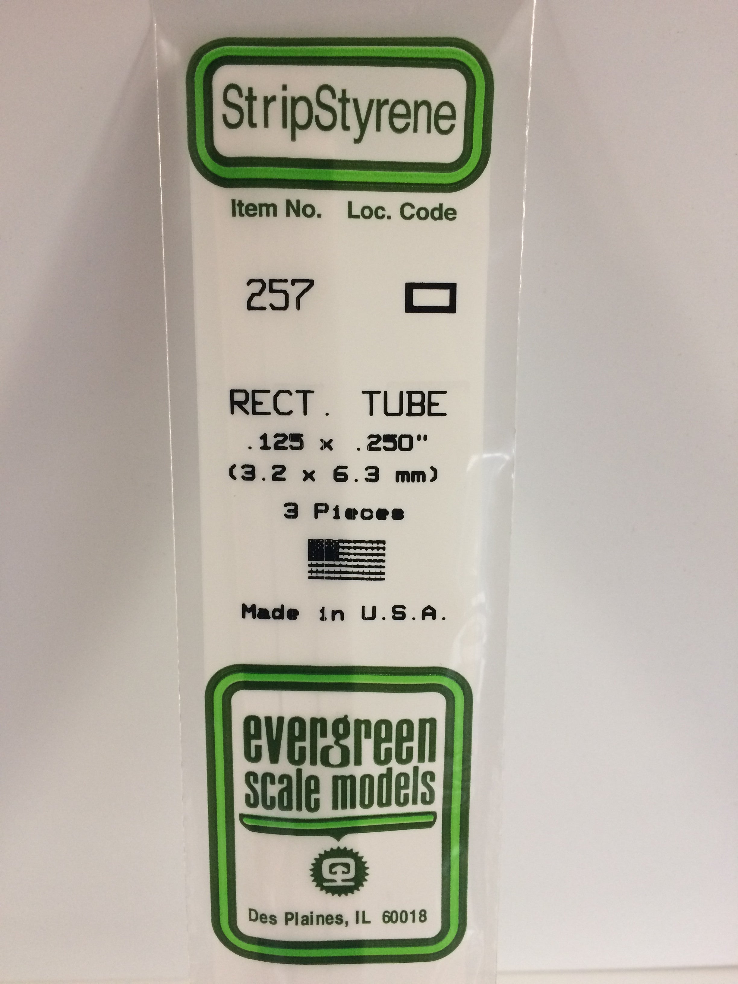 Evergreen 257 .125" X .250" Opaque White Polystyrene Rectangular Tubing (3 pcs)