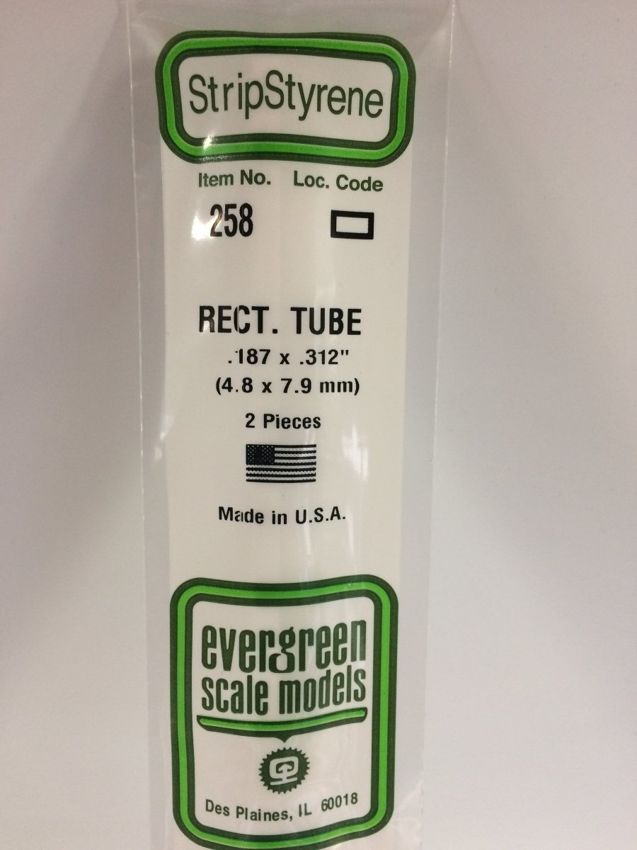 Evergreen 259 .188" X .312" (4.8mm X 7.9mm) Opaque White Polystyrene Rectangular Tubing (2 pcs) - Oakville Model Trains Depot