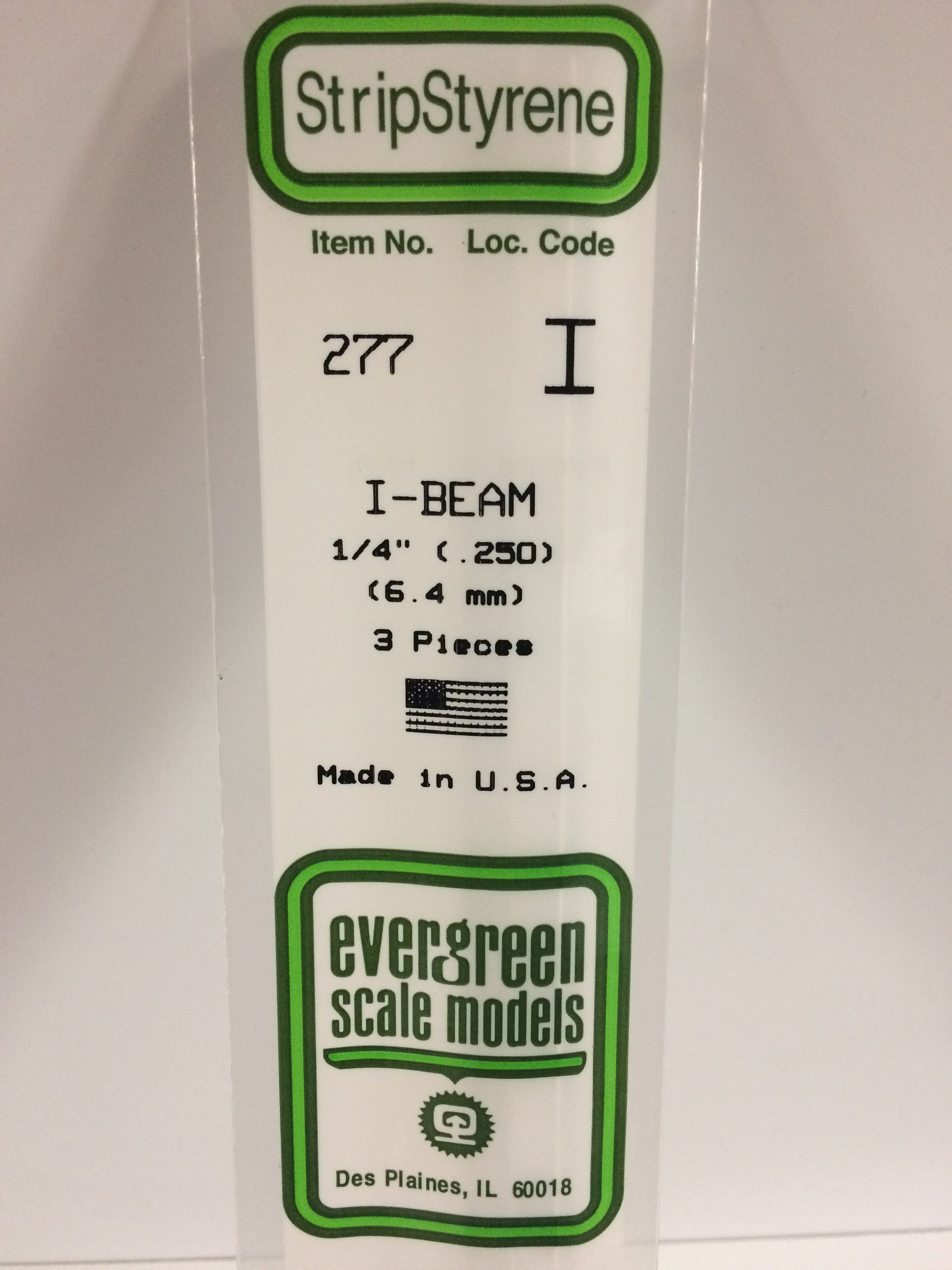 Evergreen 277 .250" Opaque White Polystyrene I-Beam (3 pcs)