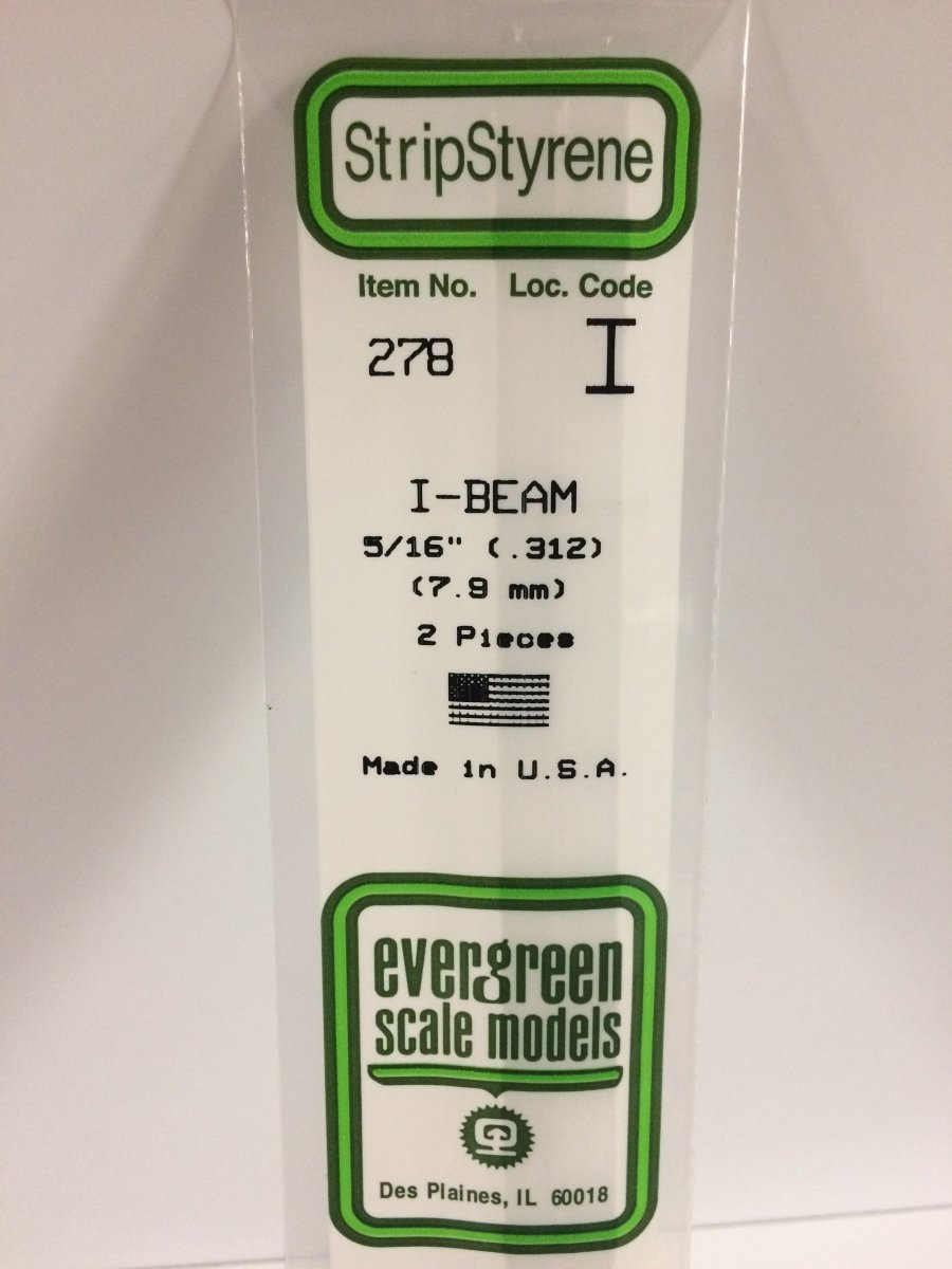 Evergreen 278 312" (7.9mm) Opaque White Polystyrene I - Beam (2 pcs) - Oakville Model Trains Depot