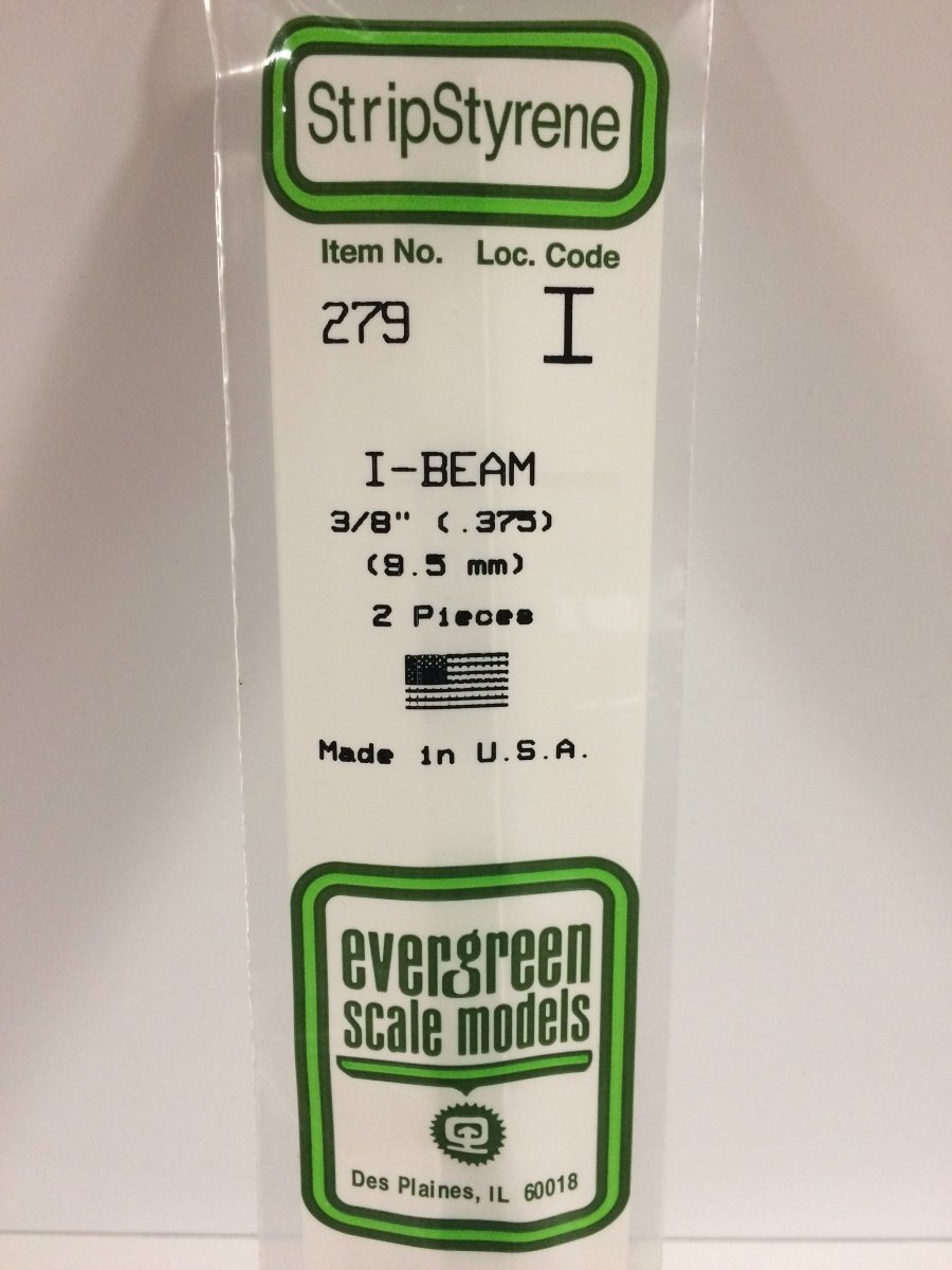 Evergreen 279 .375" (9.5mm) Opaque White Polystyrene I - Beam (2 pcs) - Oakville Model Trains Depot