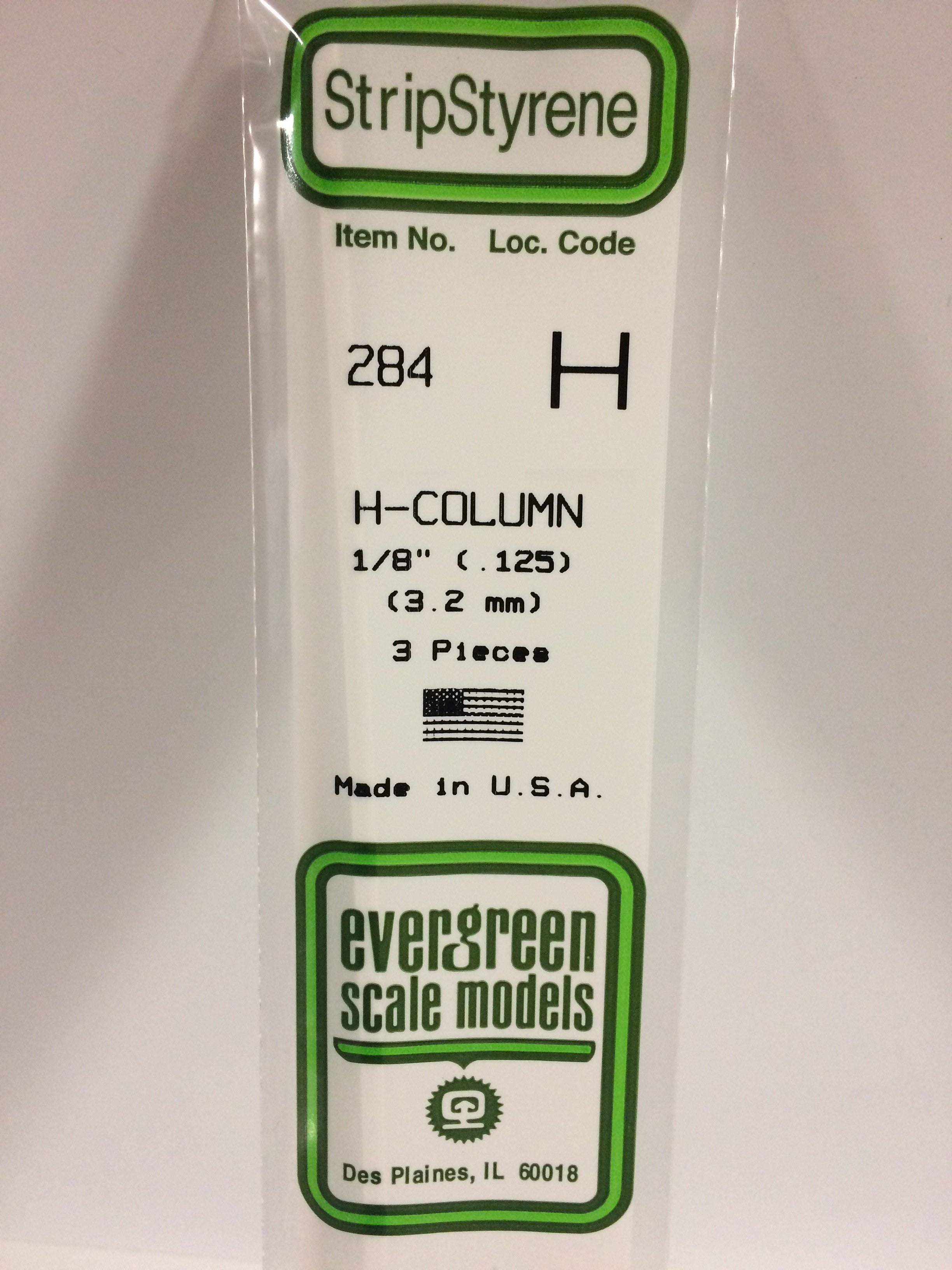 Evergreen 284 .125" Opaque White Polystyrene H-Column (3 pcs)