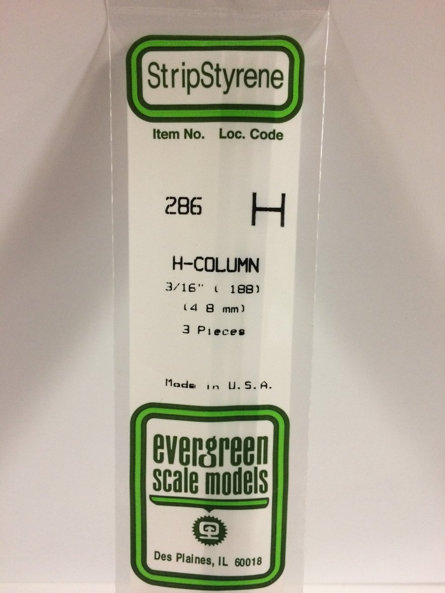 Evergreen 286 .188" (4.8mm) Opaque White Polystyrene H - Column (3 pcs) - Oakville Model Trains Depot