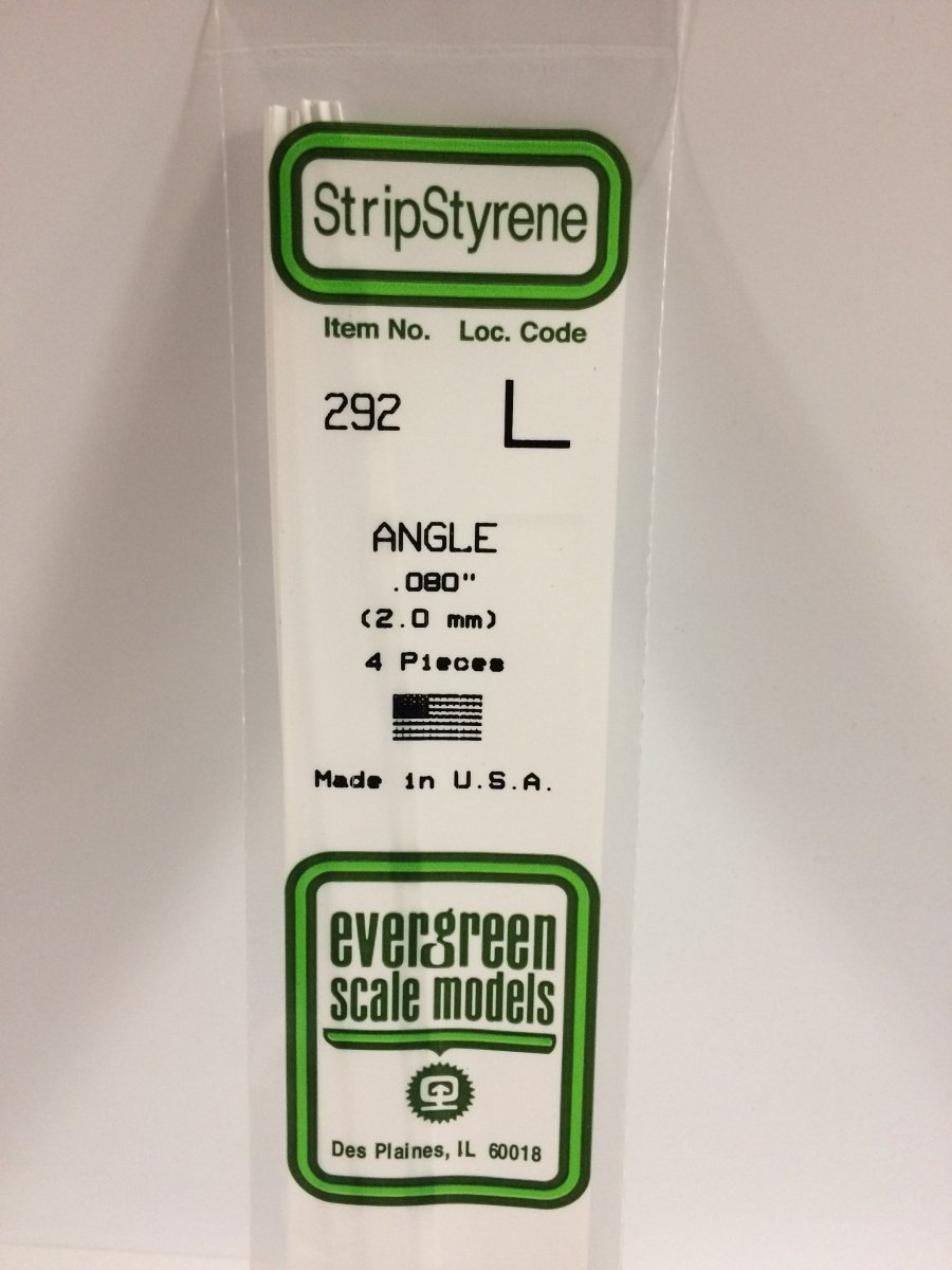 Evergreen 292 .080" (2.0mm) Opaque White Polystyrene Angle (4 pcs) - Oakville Model Trains Depot