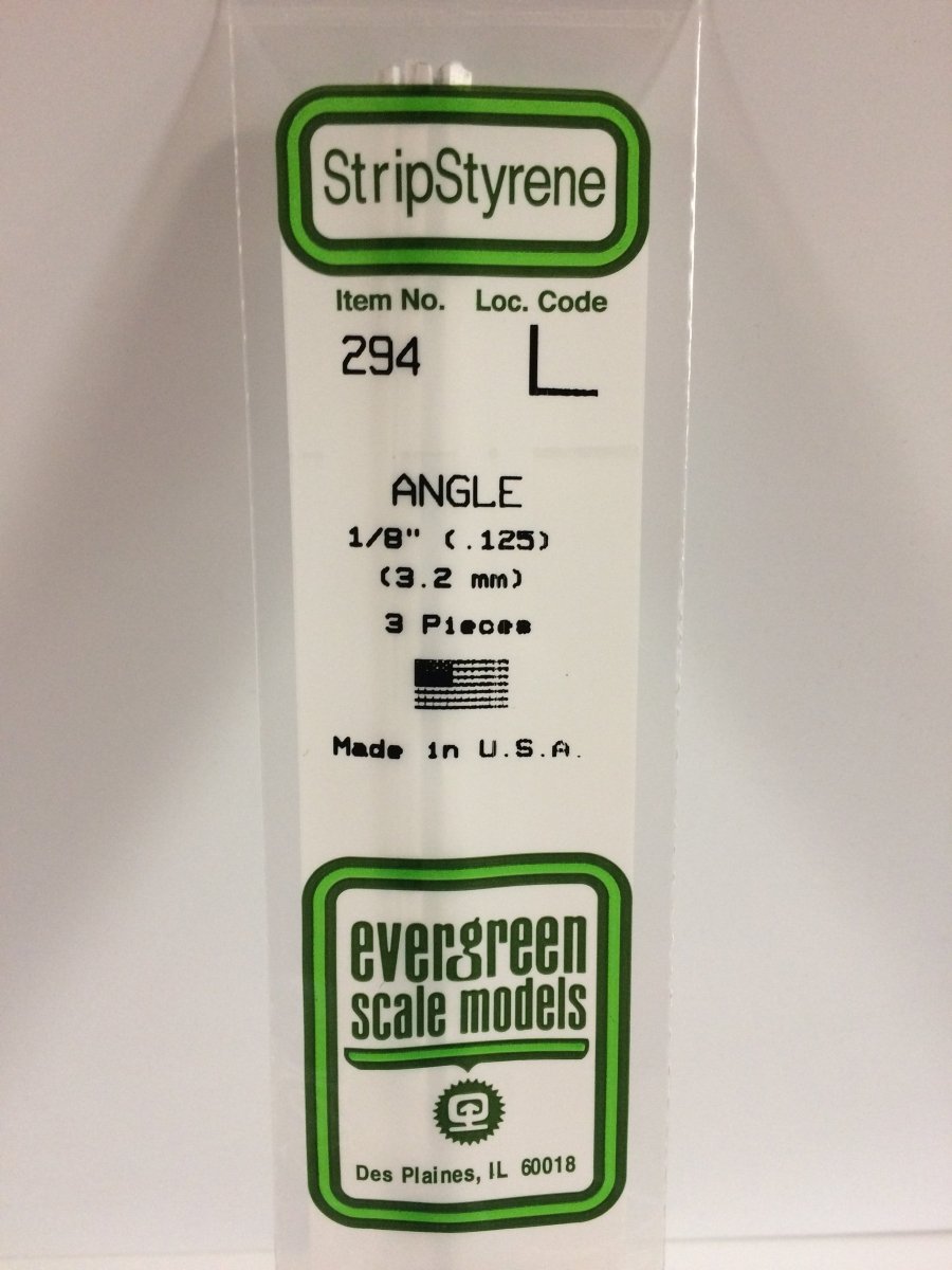 Evergreen 294 .125" (3.2mm) Opaque White Polystyrene Angle (3 pcs) - Oakville Model Trains Depot