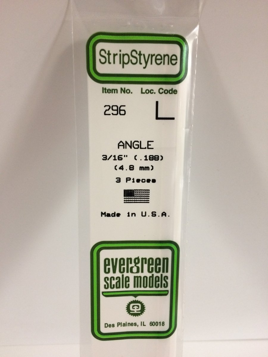 Evergreen 296 .188" (4.8mm) Opaque White Polystyrene Angle (3 pcs) - Oakville Model Trains Depot