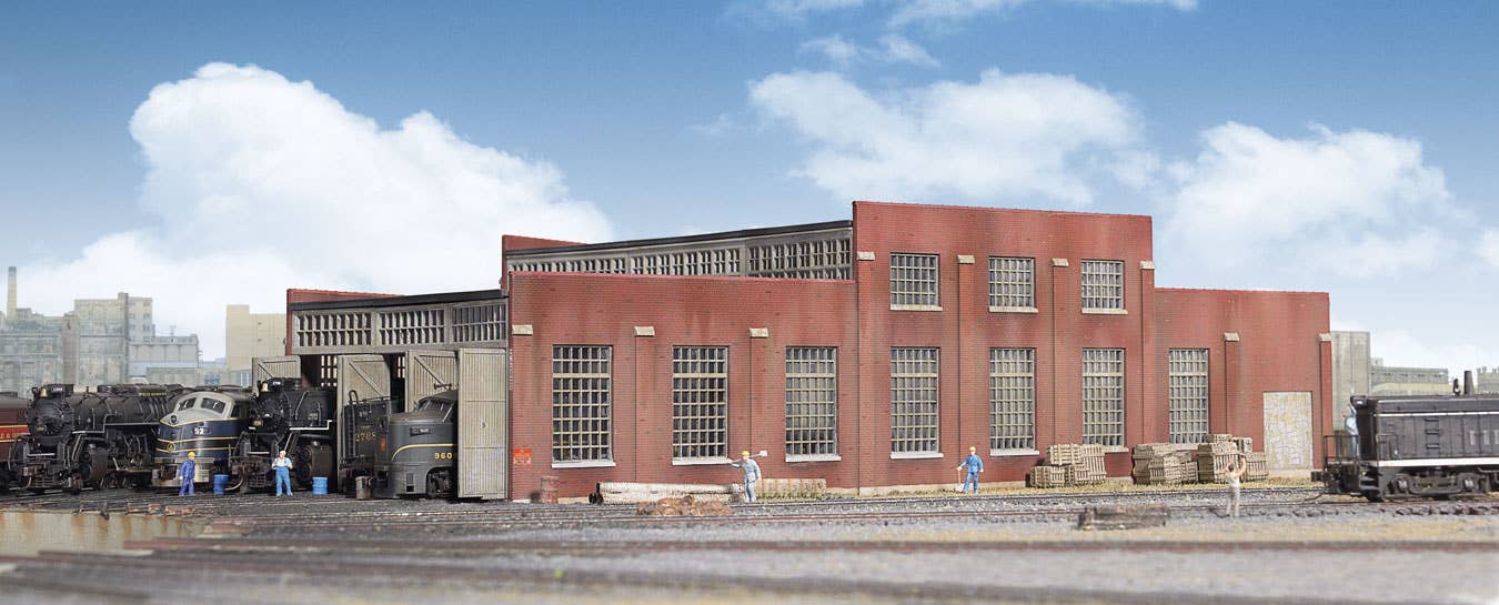 Walthers Cornerstone 3260 N Scale 3-Stall Modern Roundhouse - Kit - 10-13/16 x 3-15/16" 27.4 x 10cm; Stall Width at Rear 3-3/16" 8.1cm