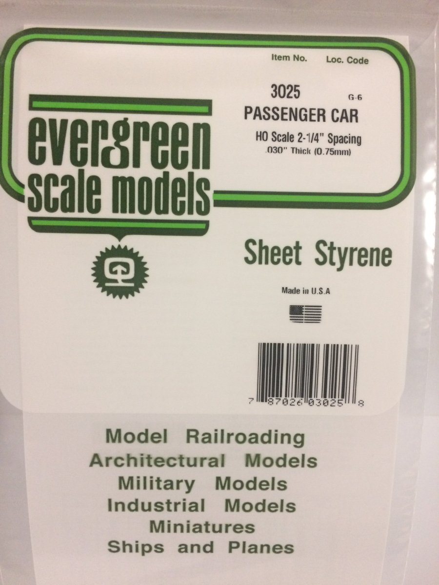 Evergreen 3025 .025" Opaque White Polystyrene Passenger Car Siding - Oakville Model Trains Depot