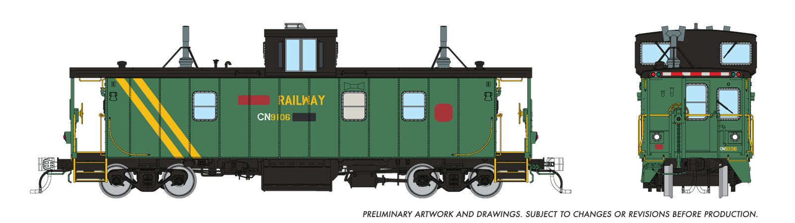 Rapido HO HS Caboose: CN - Patched ex-OCR, exx-DEVCO: #9106