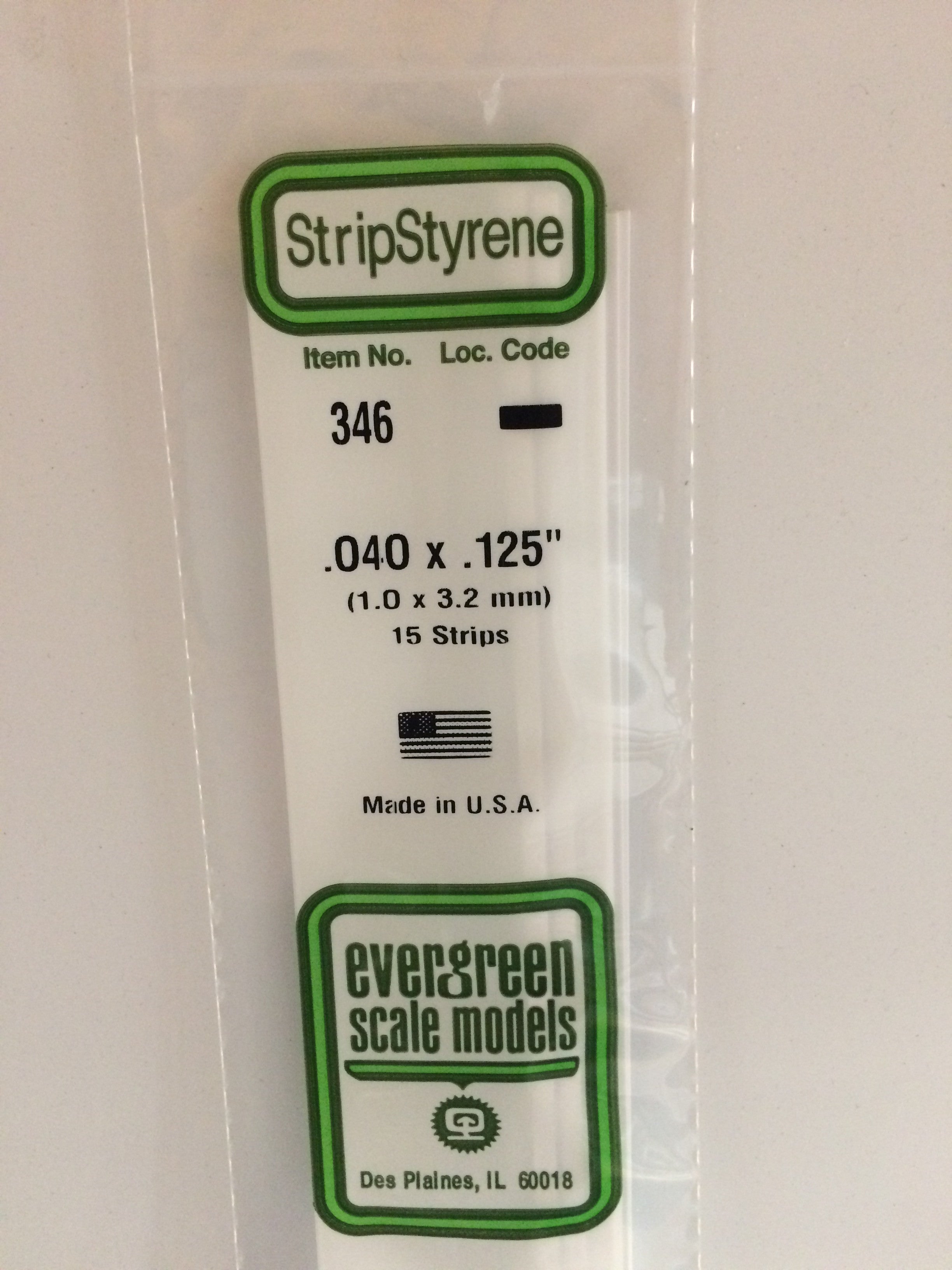 Evergreen 346 .040" X .125" X 24" Opaque White Polystyrene Strip (15 pcs)
